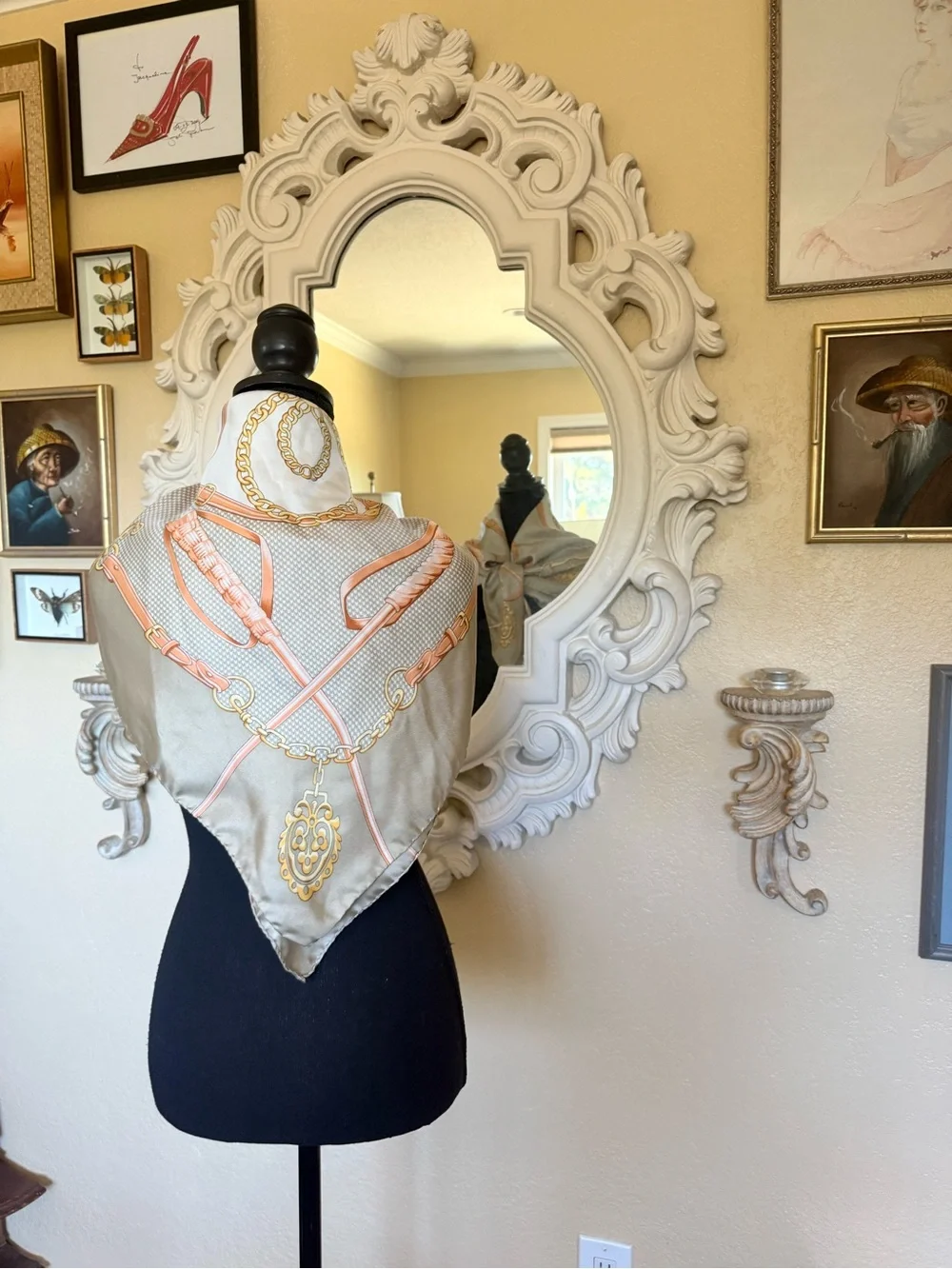 Nordstrom’s made in Italy, silk scarf horse bit chain